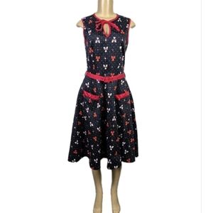 Voodoo Vixen Med Black & Red Trim Belted Bowling Pin Midi Dress Pinup Rockabilly